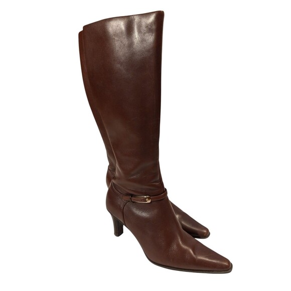 Vintage Circa Joan & David Brown Knee High Tall Boots Stretchable Calf Sz 8 - Picture 2 of 5